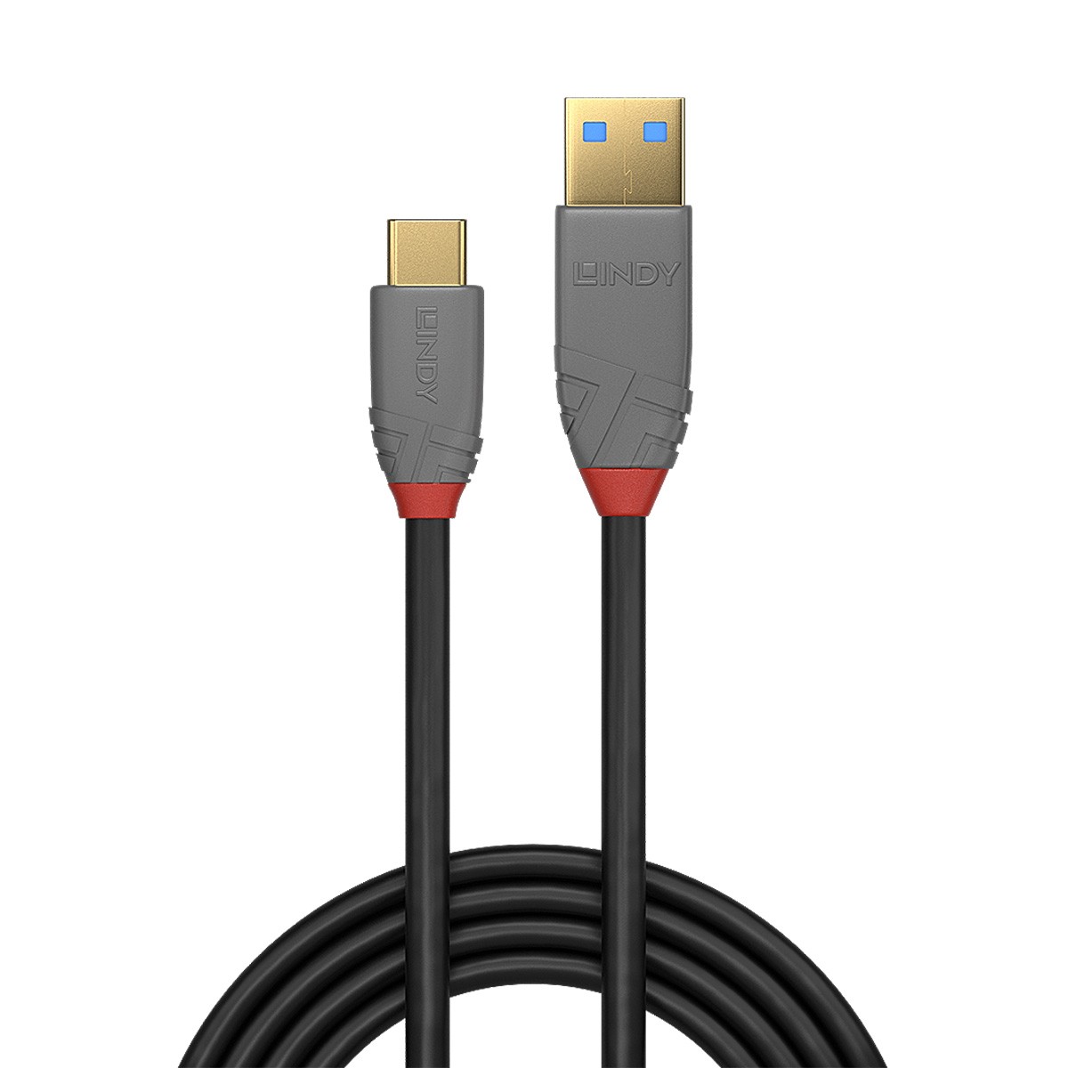 LINDY ANTHRA LINE Câble USB-C 3.1 Mâle vers USB-A 3.1 Mâle Plaqué Or SuperSpeed+ 10Gbps 5A 0.5m