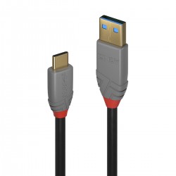 LINDY ANTHRA LINE Câble USB-C 3.1 Mâle vers USB-A 3.0 Mâle Plaqué Or SuperSpeed+ 10Gbps 5A 0.5m