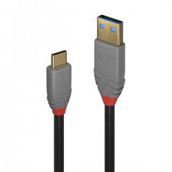 LINDY BLACK LINE Male USB-C 3.1 to Male USB-A 3.0 Cable Gold Plated SuperSpeed+ 10Gbps 5A 0.5m