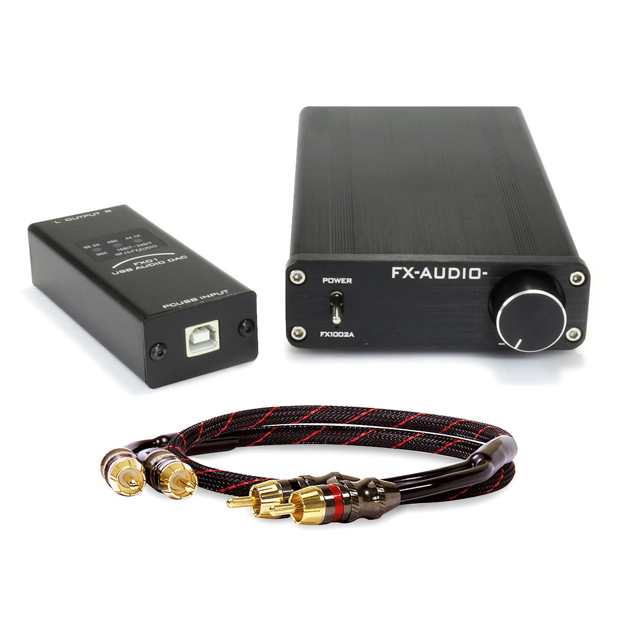 Pack Amplificateur FX-AUDIO FX1002A 2x125W 4 Ohm + DAC USB FX-AUDIO FX01 + Câble RCA DYNAVOX