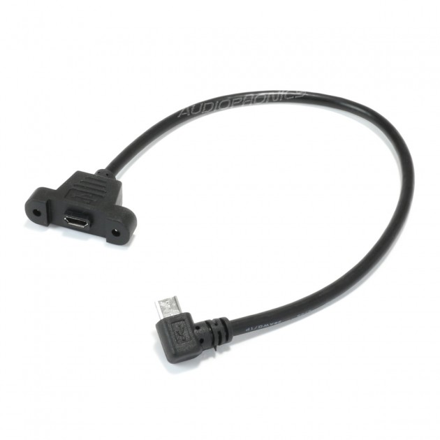 Panel Mount Angled Male Micro USB to Female Micro USB 30cm -