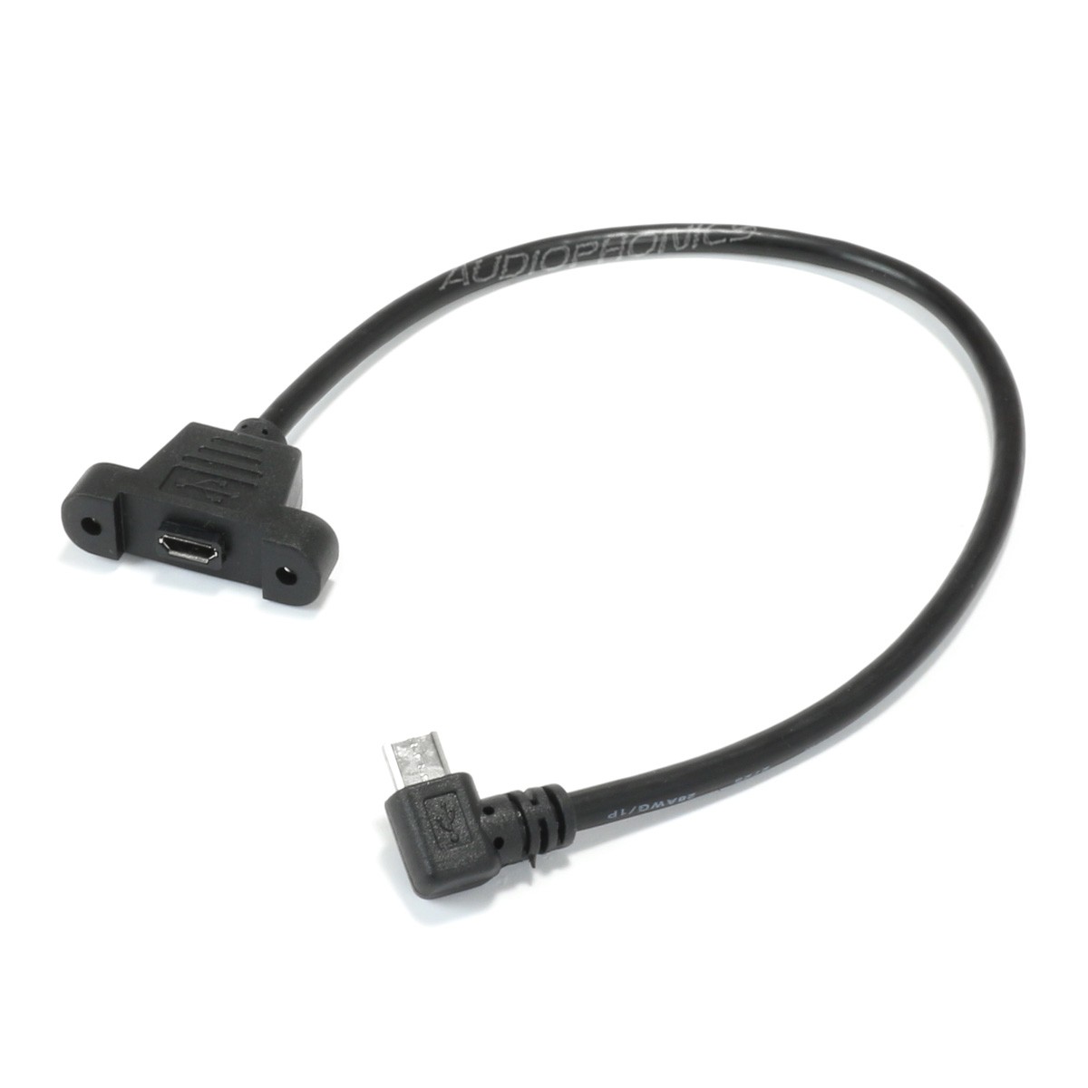 Panel Mount Angled Male Micro USB to Female Micro USB 30cm