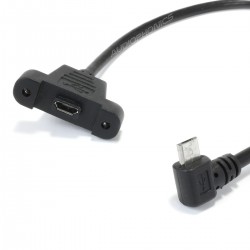 Panel Mount Angled Male Micro USB-B to Female Micro USB 30cm