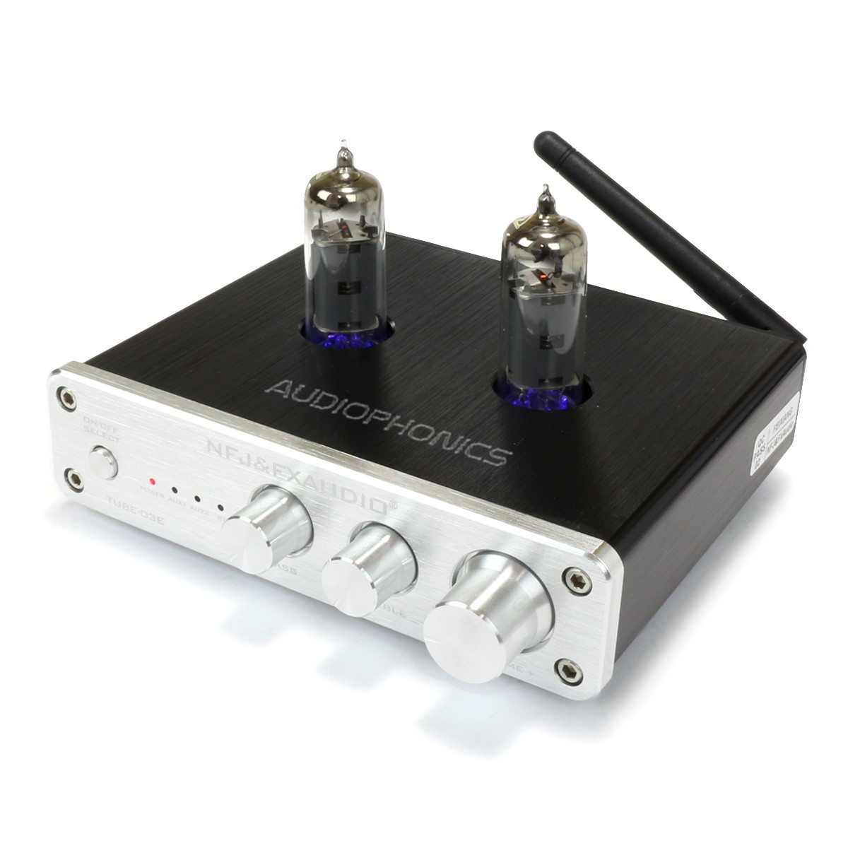 FX-AUDIO TUBE-03E Préamplificateur à Tubes avec Contrôle de Tonalité 2x 6K4 Bluetooth Argent