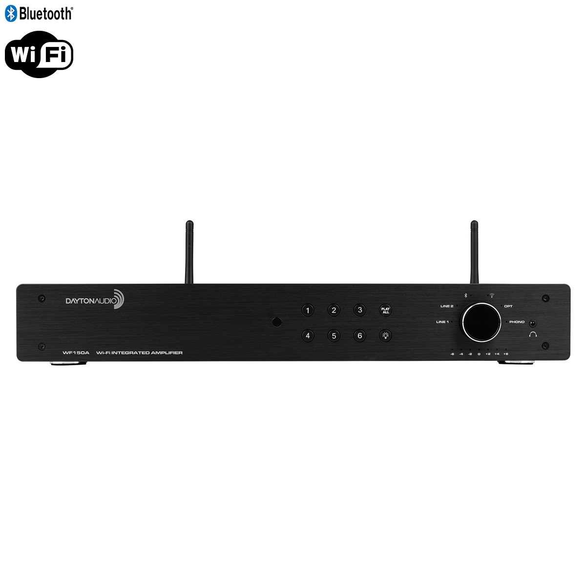 DAYTON AUDIO WF150A WiFi Bluetooth Multiroom Amplifier 2x75W 4 Ohm with IR Remote Control