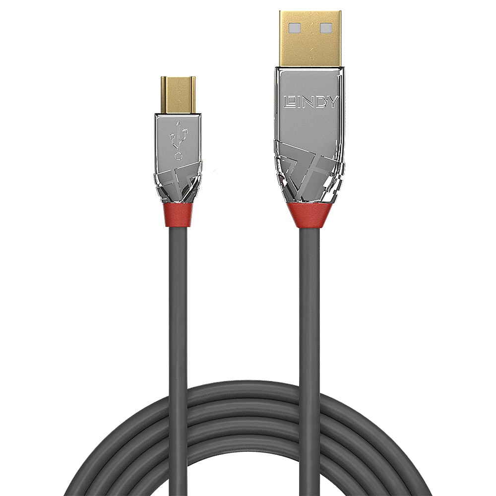 LINDY CROMO LINE Câble USB-A Mâle vers Mini USB-B Mâle 2.0 Plaqué Or 3m