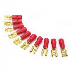 MUNDORF 4.8g Female Blade Connectors 4.8mm Isolated Gold Plated 0.5-1.5mm² Red (Set x10)