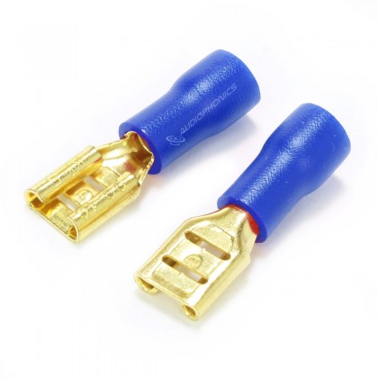 MUNDORF 6.3G Female Blade Connectors 6.3mm Isolated Gold Plated 1.5-2.5mm² Blue (Set x10)