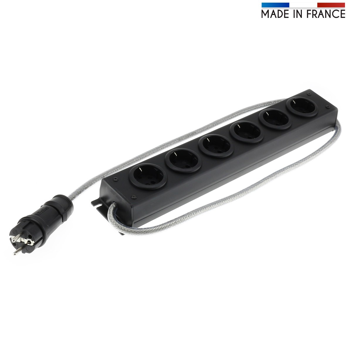 Multiprise 6 Ports Schuko Qualité Professionnelle Aluminium Noir