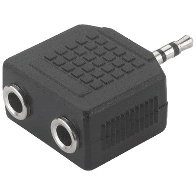 Adapter 1 x 2.5 stereo male jack to 2 x 3.5 stereo female jack