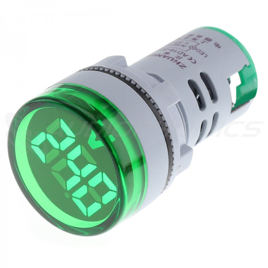 Afficheur de Tension Voltmètre à LED Verte 60-500VAC Ø22mm - Audiophonics