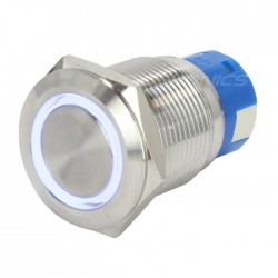 Stainless Steel Push Button with Blue Light Circle 1NO1NC 250V 5A Ø19mm Silver