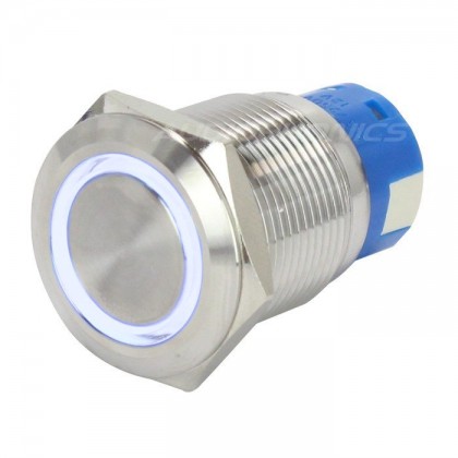 Bouton Poussoir Inox avec Cercle Lumineux Bleu 250V 5A Ø19mm Argent