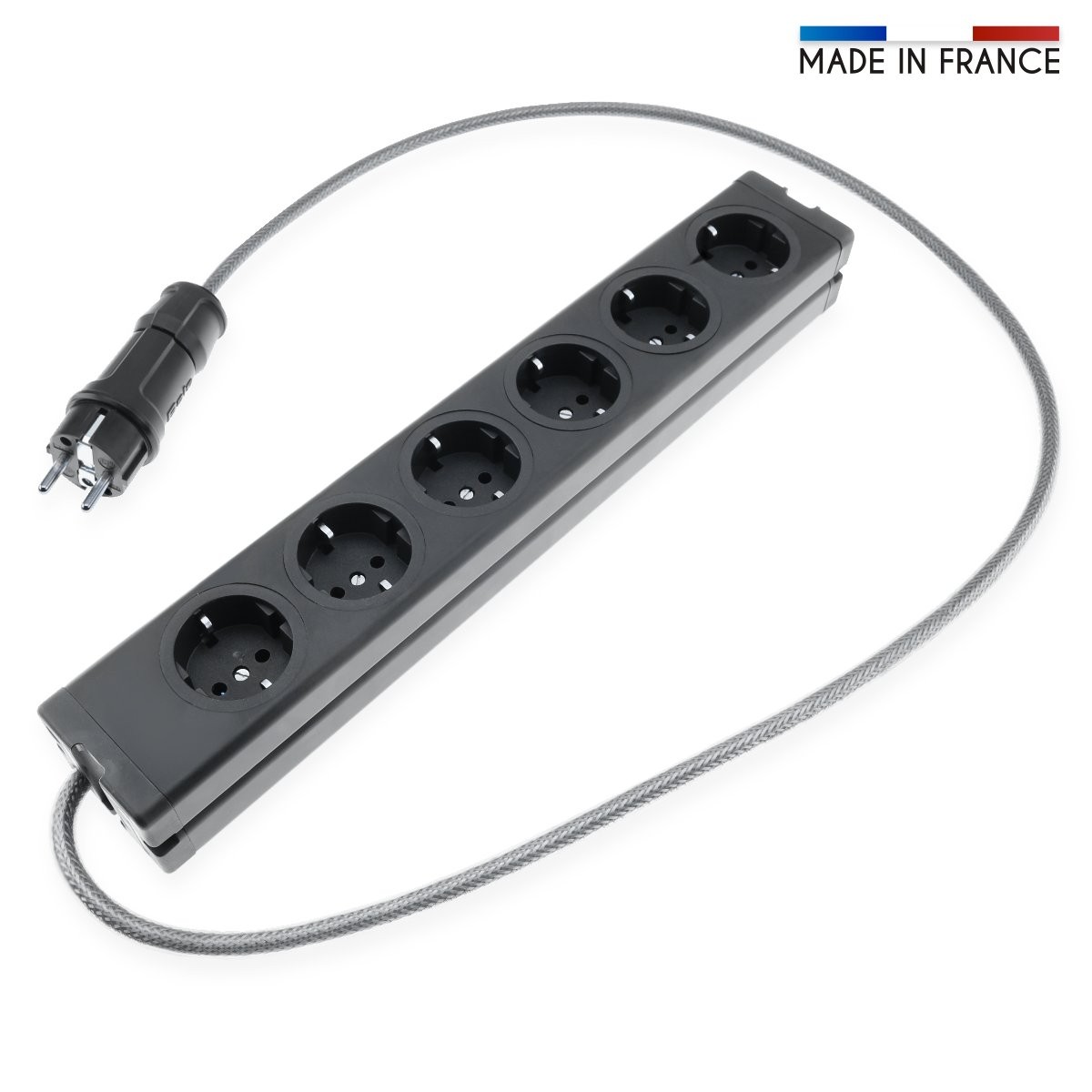 AUDIOPHONICS Multiprise Schuko 6 Ports Aluminium 1.2m Noir