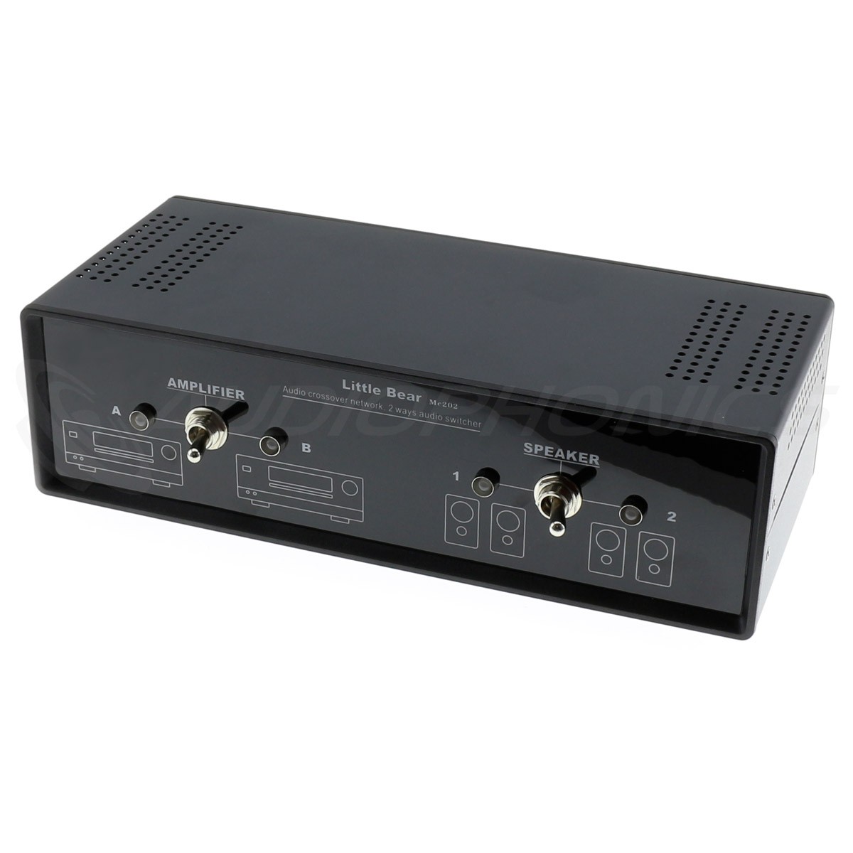 Sélecteur Audio 2 vers 2 Réversible pour Enceintes / Amplificateurs Noir