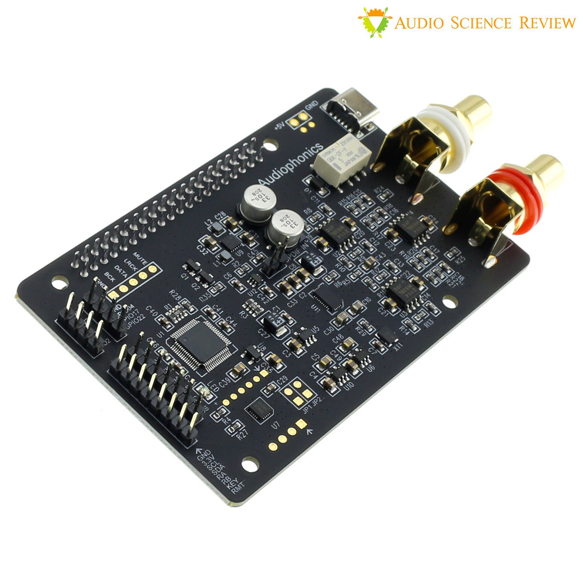 AUDIOPHONICS DAC I-Sabre ES9038Q2M Raspberry Pi / I2S & SPDIF / PCM DSD USB-C Power Supply