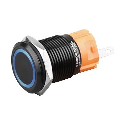 LB Interrupteur Aluminium avec Cercle Lumineux Bleu 24V Ø16mm Noir