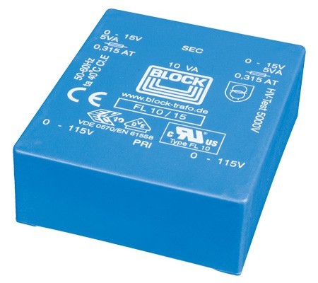 BLOCK Transformateur pour Circuits Imprimés 2x6V 2x833mA 10VA