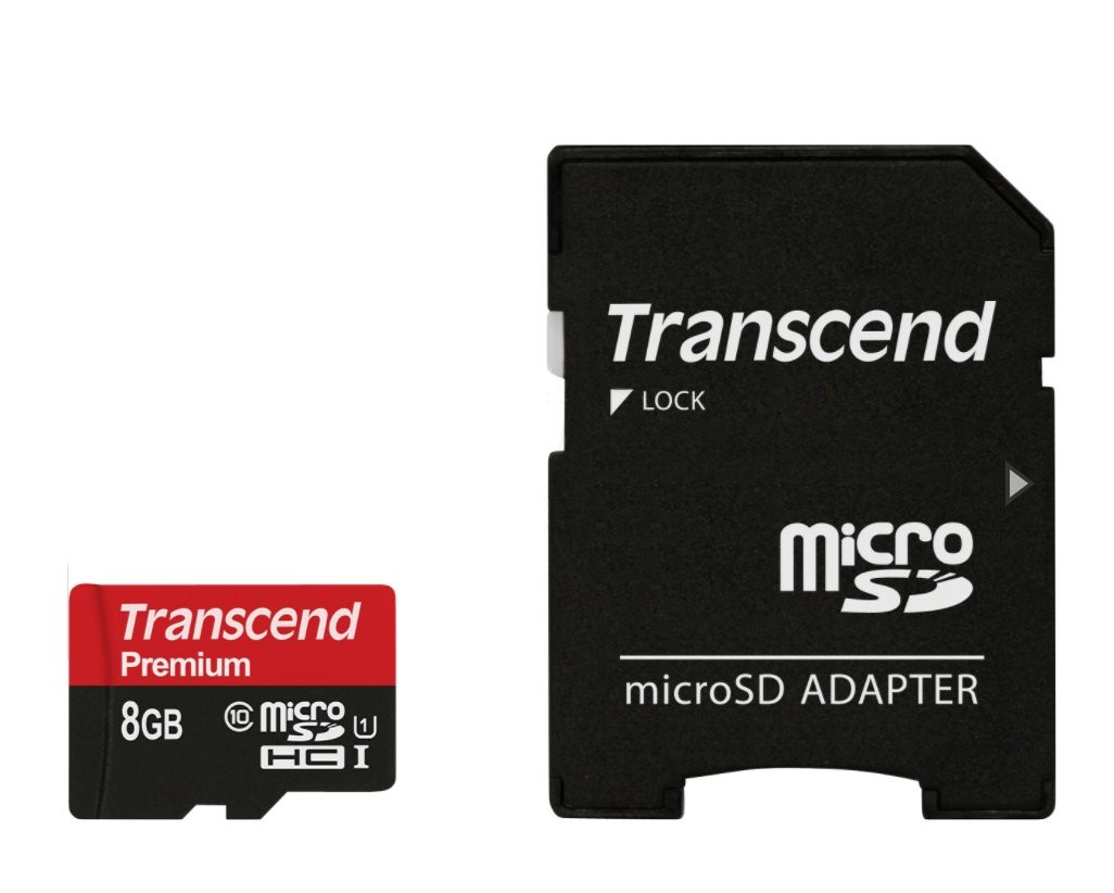 TRANSCEND Carte Mémoire Micro SDHC Class 10 8Gb + Adaptateur