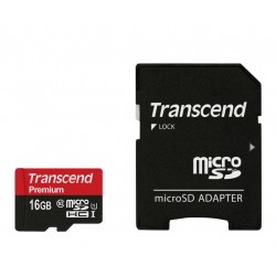 TRANSCEND Carte Mémoire Micro SDHC Class 10 16Gb + Adaptateur