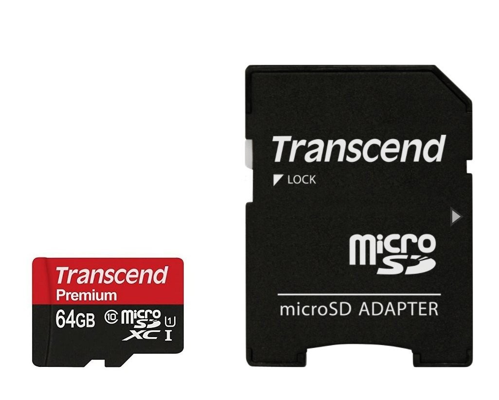 TRANSCEND Carte Mémoire Micro SDHC Class 10 64Gb + Adaptateur