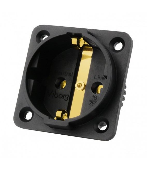 Connecteur Secteur Schuko Viborg LE505 – Cuivre Pur Plaqué Or 24K, Noir, Neuf