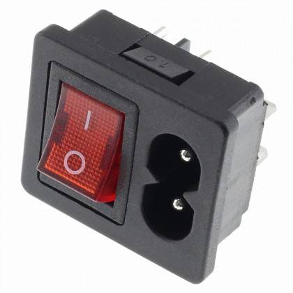 Interrupteur à bascule lumineux rouge IEC C8 250V 2.5A