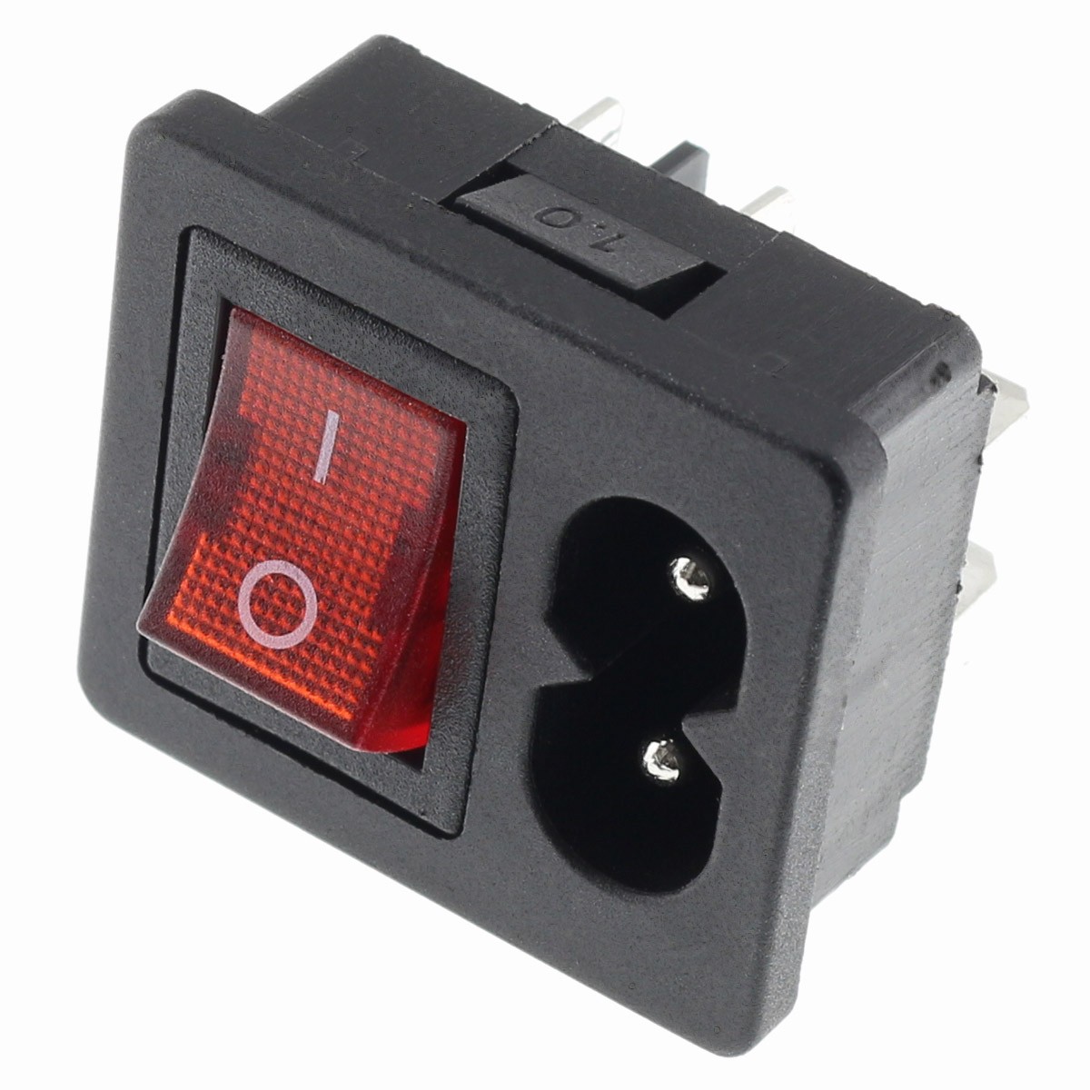 Interrupteur à Bascule Lumineux Rouge IEC C8 ON-OFF 250V 2.5A Noir