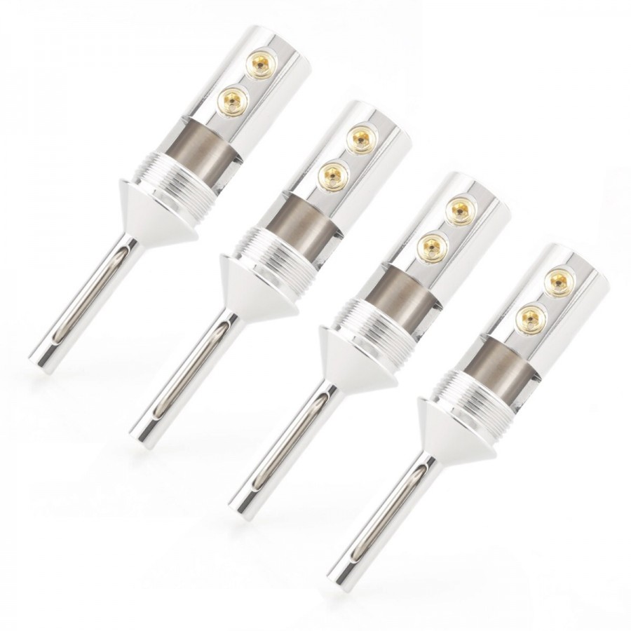 2 Pack Banana To Spade Adapters - OFC Copper, Silver Plated (No Nickel Base) By Apollo AV
