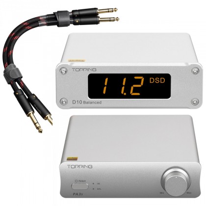 Pack Topping PA3S Class D Amplifier + D10 Balanced DAC + TCT1 Jack 6.35mm Cables