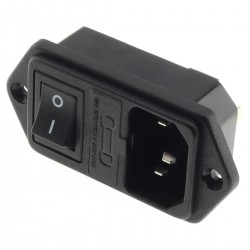 [GRADE S] IEC C14 Socket with ON-OFF Switch and 250V Fuse Slot Black