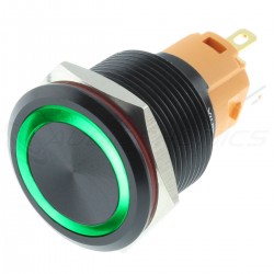 LB Bistable Aluminium switch with Green light 250V Ø16mm Silver