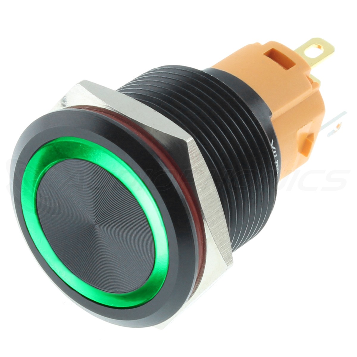 LB Bistable Aluminium Switch with Green Light 250V Ø19mm Black