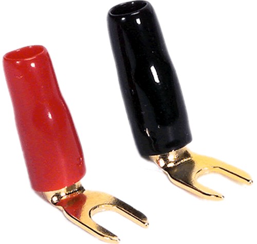 DAYTON AUDIO Angled Insulated Spade Crimp Terminal Gold Plated Ø3.5mm Black/Red (x4)