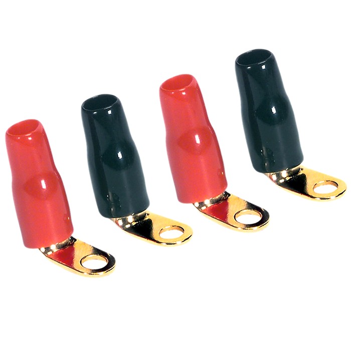 DAYTON AUDIO Cosse à Oillet Isolée Coudée Plaquée Or Ø4.6mm Noir/Rouge (x4)