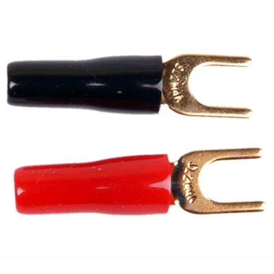 DAYTON AUDIO Insulated Fork Crimp Terminal Gold Plated Ø2.3mm Black/Red (x4)