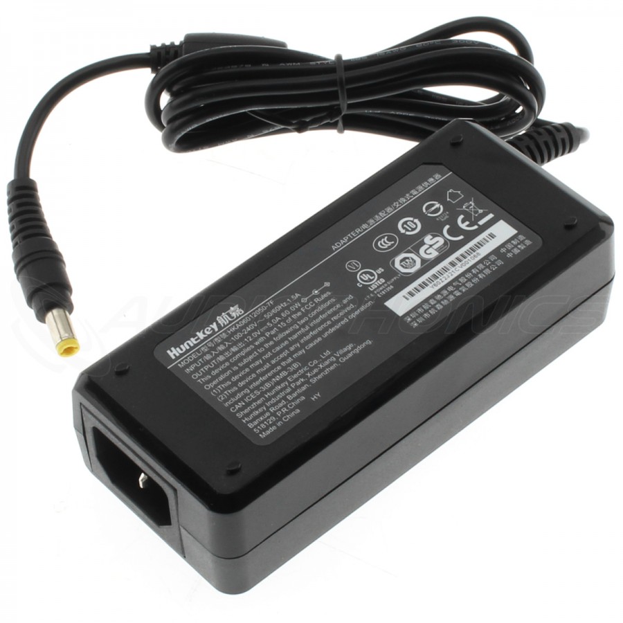 AC/DC Switching Power Adapter 100-240V AC to 12V 5A DC - Audiophonics