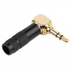Angled Male Stereo Jack 3.5mm Connector Gold Plated Ø6mm