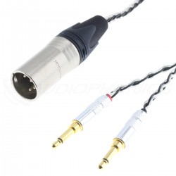 Câble Casque Symétrique XLR 4 Pins Mâle vers 2x Jack 3.5mm Mono Mâles Cuivre Plaqué Argent 1.5m