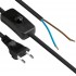 Standard power cord IEC C7 2 pole to bare wires with switch 2x0.75mm² 1.5m
