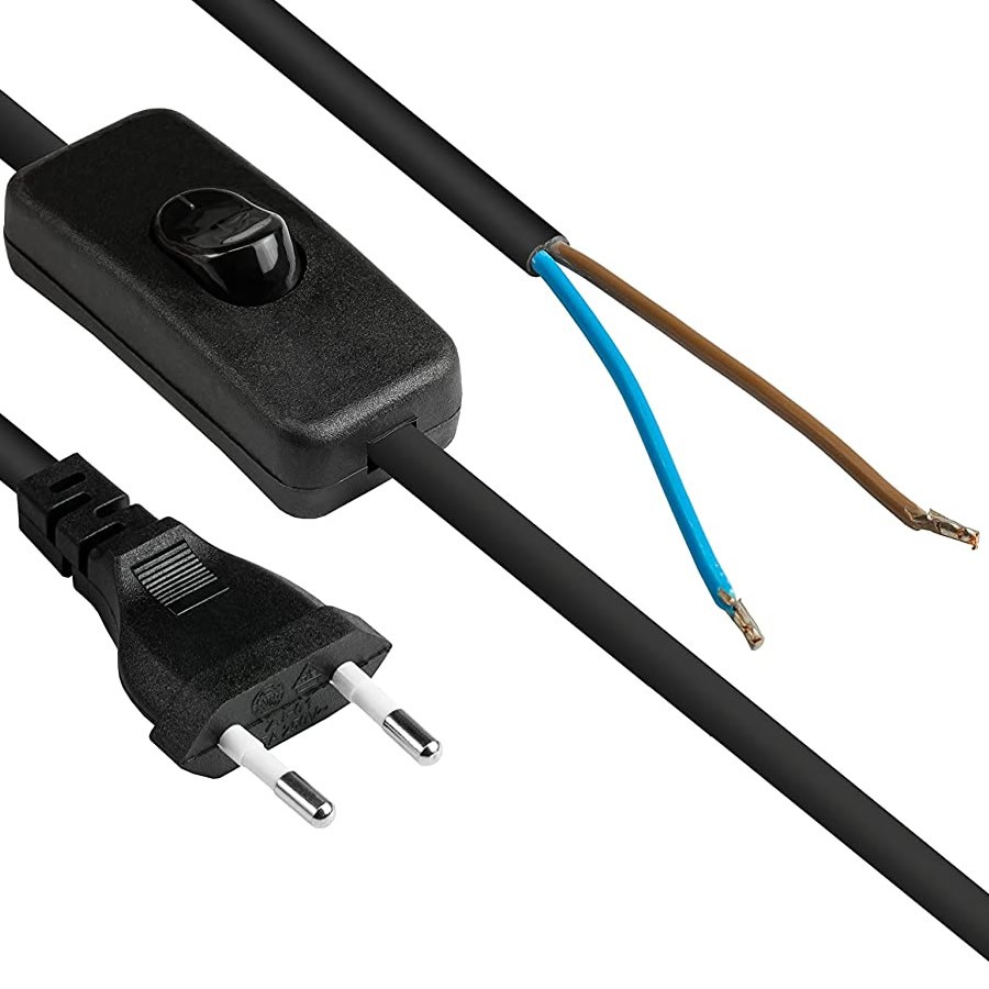 Audiophonics - Cordon secteur standard 2 pôles vers fils nus avec  interrupteur 2x0.75mm² 1.5m