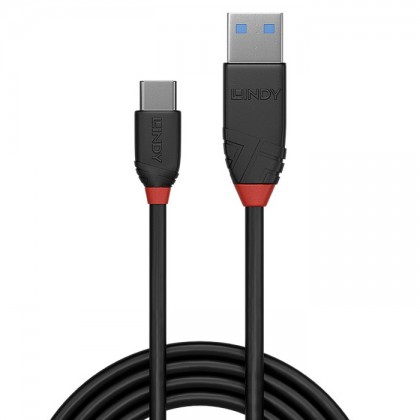 LINDY BLACK LINE Male USB-A to Male USB-C 3.2 Cable SuperSpeed+ 10Gbps 3A 1.5m
