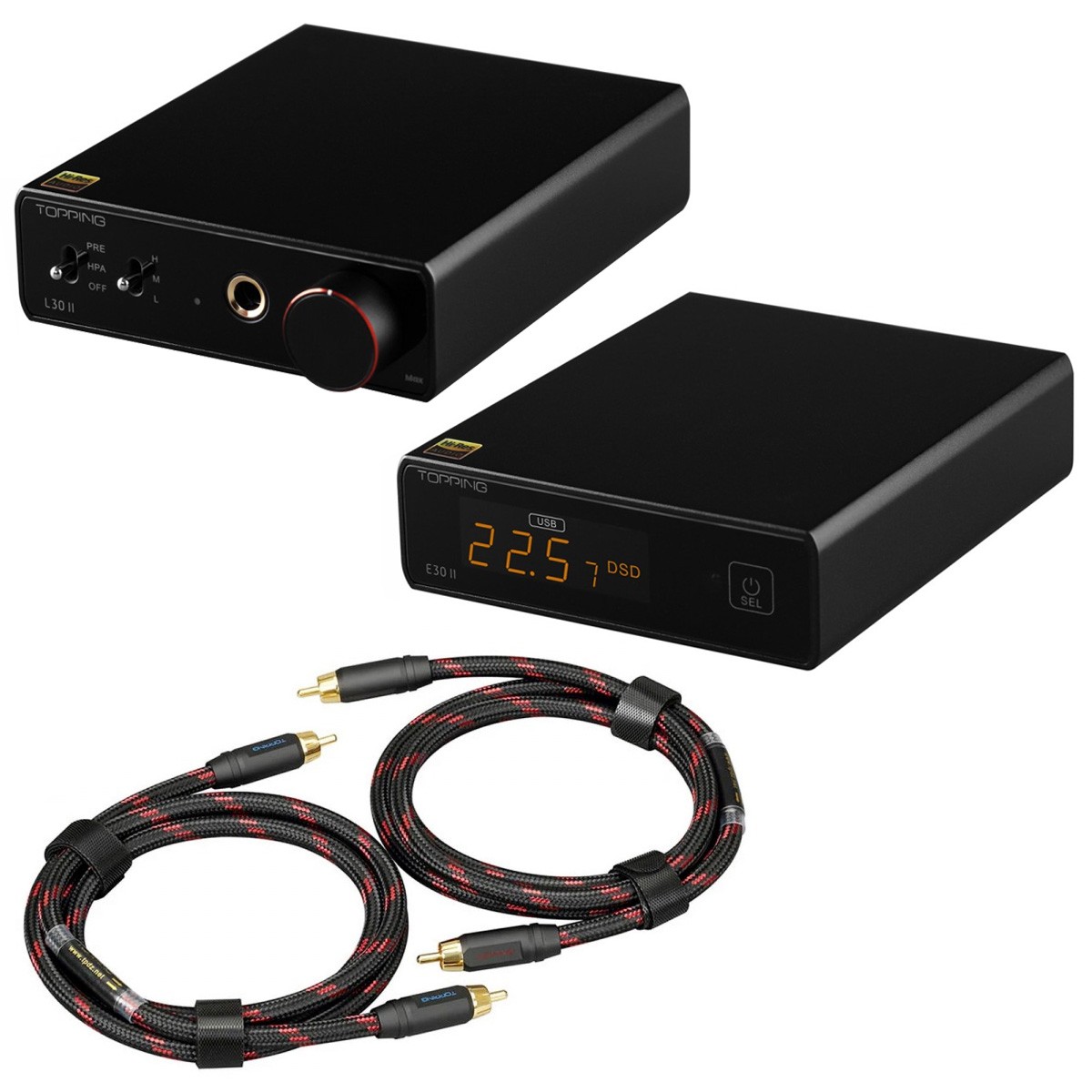 Pack Topping E30 II DAC AK4493S + Topping L30 II Amplificateur Casque NFCA + Topping TCR2 Câble RCA 25cm Black