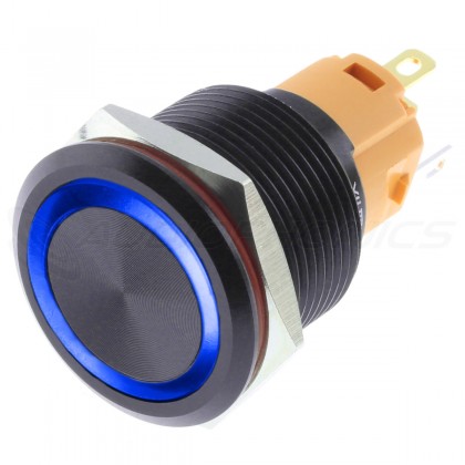 LB Aluminium Push Button with Blue Light 250V Ø16mm Black