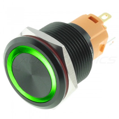 LB Bouton Poussoir Aluminium avec Cercle Lumineux Vert 250V Ø16mm Noir