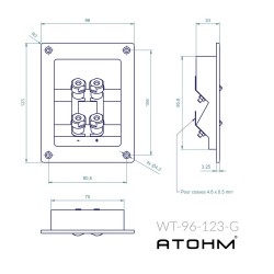 ATOHM WT-96123-G Bornier Encastré Isolé Bi-Câblage Enceintes Plaqué or 96x80mm