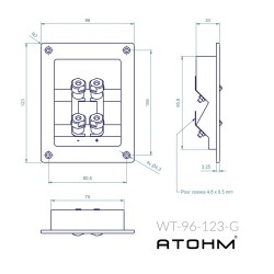 ATOHM WT-96123-G Isolated Built-in Terminal Block for Bi-Wiring Speakers Gold plated 96x80mm