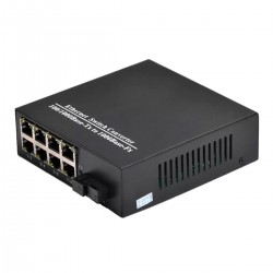 Ethernet Switch Converter 8x RJ45 1x Optical Fiber