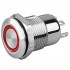 LB Bouton Poussoir Aluminium avec Cercle Lumineux Rouge 220V Ø12mm Argent