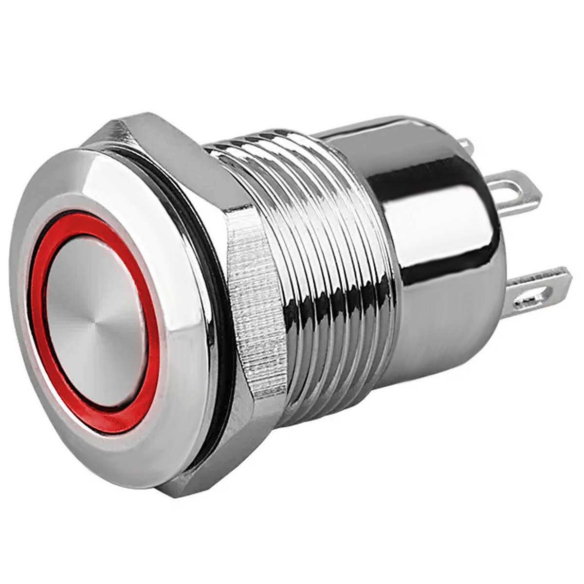 LB Bouton Poussoir Aluminium avec Cercle Lumineux Rouge 220V Ø12mm Argent